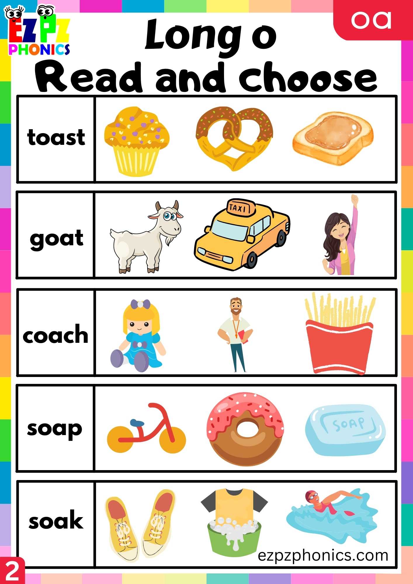 Group2 OA Words Read And Choose Long O Phonics Worksheet